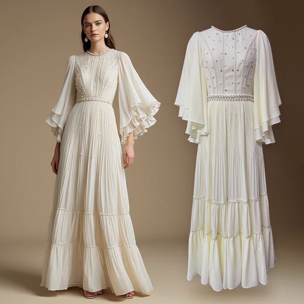 Women's beaded A-line chiffon dress