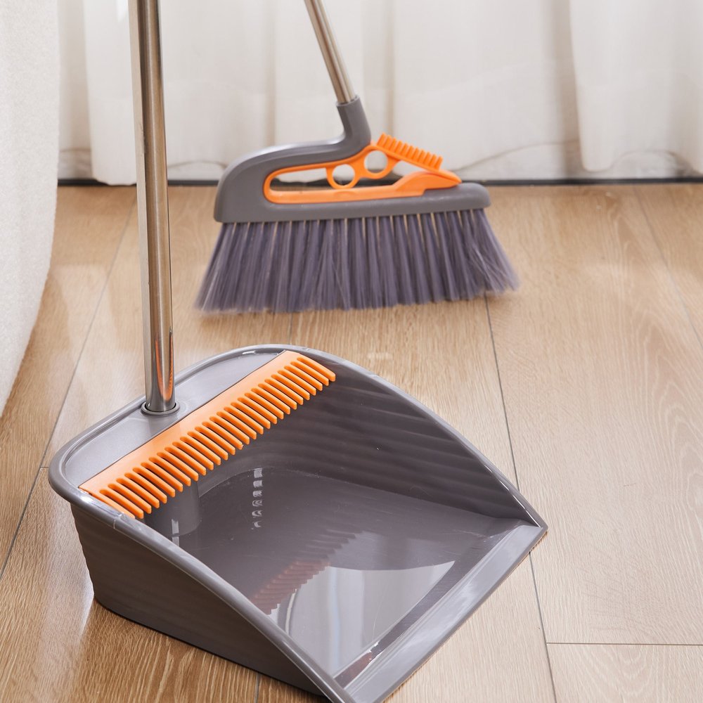 Broom and dustpan set with long handles
