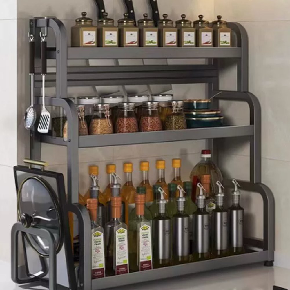 Three-tier kitchen spice and oil rack