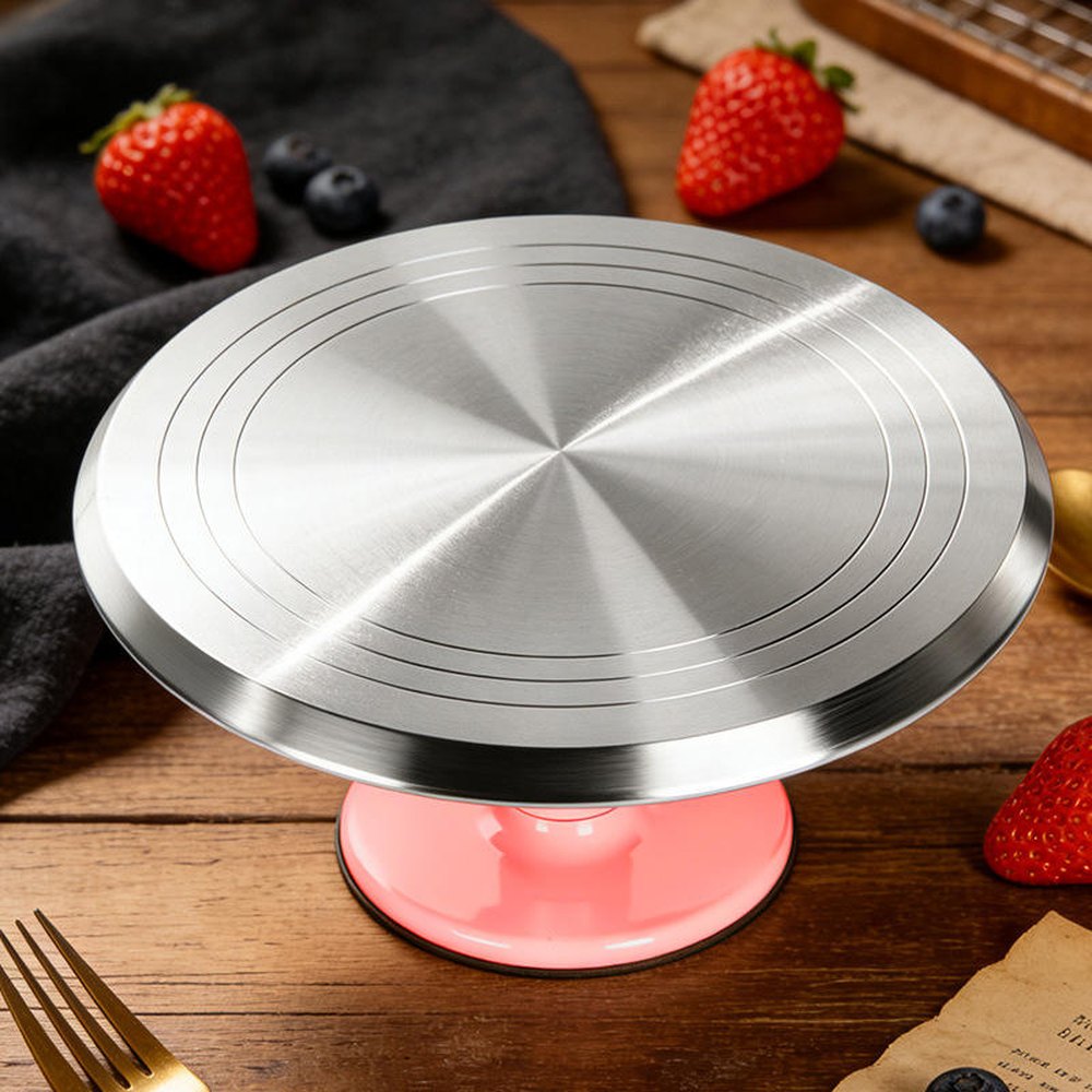 Rotating stainless steel cake stand